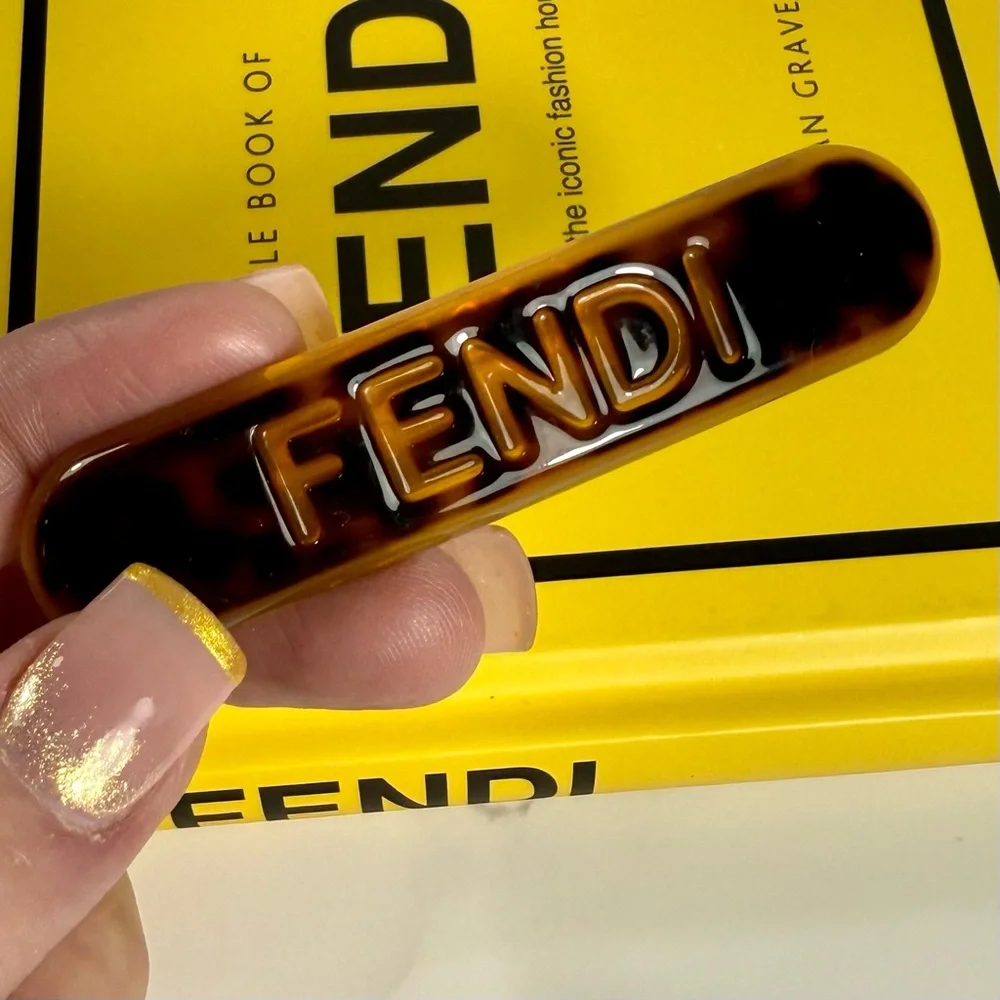 Fendi Brown Tortoise Logo Hair Clip